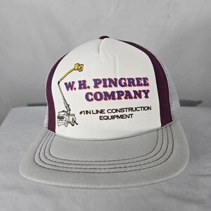 Vintage Pingree Construction Trucker Snap Back Mesh Hat Cap Gray Mens